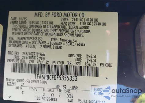 2015 Ford Mustang Gt Premium from USA, damaged, VIN 1FA6P8CF0F5355353